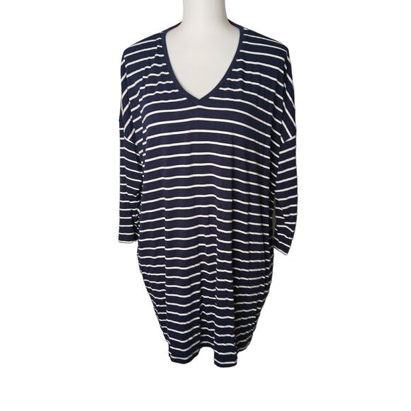 Joules Oversized Nautical Leia Stripe V-neck Shirt Navy White Plus Size 14 - Picture 1 of 10